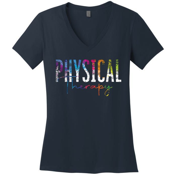 Physical Therapist PT Exercise Colorful Physical Therapy Women's V-Neck T-Shirt