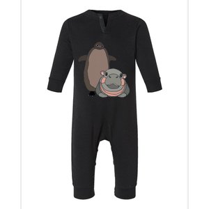 Pesto The Penguin And Moo Deng The Baby Hippo Infant Fleece One Piece