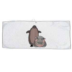 Pesto The Penguin And Moo Deng The Baby Hippo Funny Large Microfiber Waffle Golf Towel