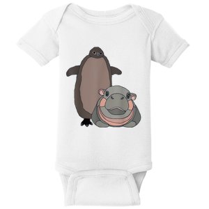 Pesto The Penguin And Moo Deng The Baby Hippo Funny Baby Bodysuit