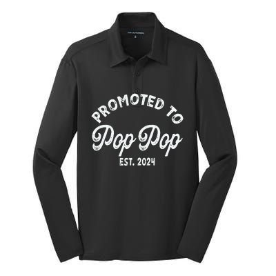 Promoted To Pop Pops New Grandpa Pop Established 2023 Gender Reveal Silk Touch Performance Long Sleeve Polo