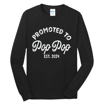 Promoted To Pop Pops New Grandpa Pop Established 2023 Gender Reveal Tall Long Sleeve T-Shirt