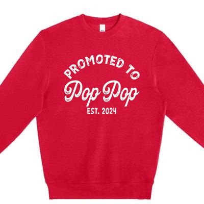 Promoted To Pop Pops New Grandpa Pop Established 2023 Gender Reveal Premium Crewneck Sweatshirt