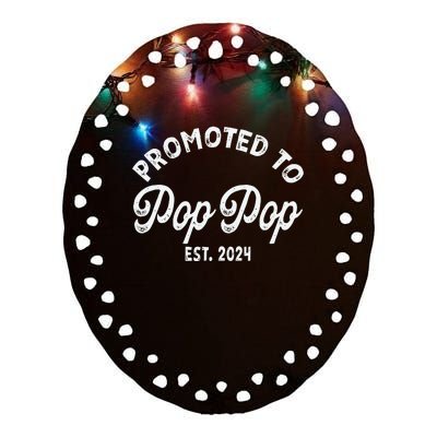 Promoted To Pop Pops New Grandpa Pop Established 2023 Gender Reveal Ceramic Oval Ornament