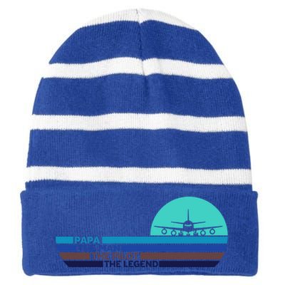 Papa The Pilot Legend Grandpa Pilot Aviation Retired Pil Great Gift Striped Beanie with Solid Band