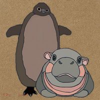 Pesto The Penguin And Moo Deng The Baby Hippo Cotton Canvas Backpack