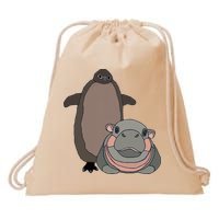 Pesto The Penguin And Moo Deng The Baby Hippo Drawstring Bag