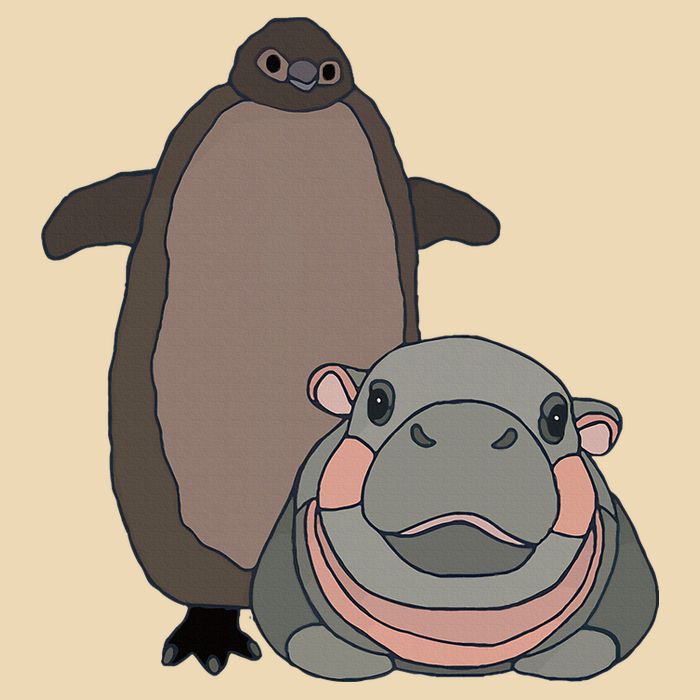 Pesto The Penguin And Moo Deng The Baby Hippo Drawstring Bag