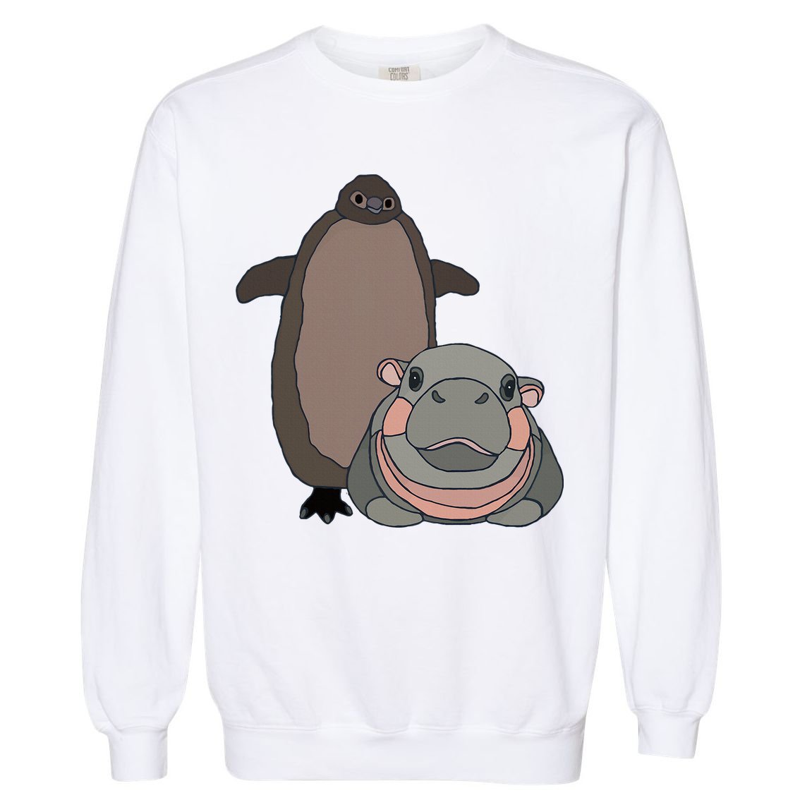 Pesto The Penguin And Moo Deng The Baby Hippo Garment-Dyed Sweatshirt