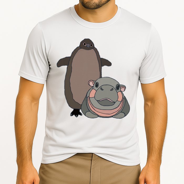 Pesto The Penguin And Moo Deng The Baby Hippo Cooling Performance Crew T-Shirt