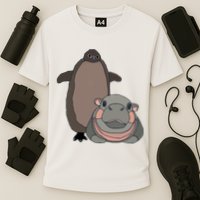 Pesto The Penguin And Moo Deng The Baby Hippo Cooling Performance Crew T-Shirt