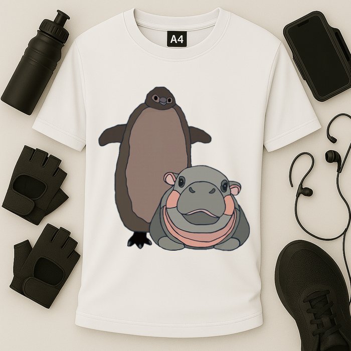 Pesto The Penguin And Moo Deng The Baby Hippo Cooling Performance Crew T-Shirt