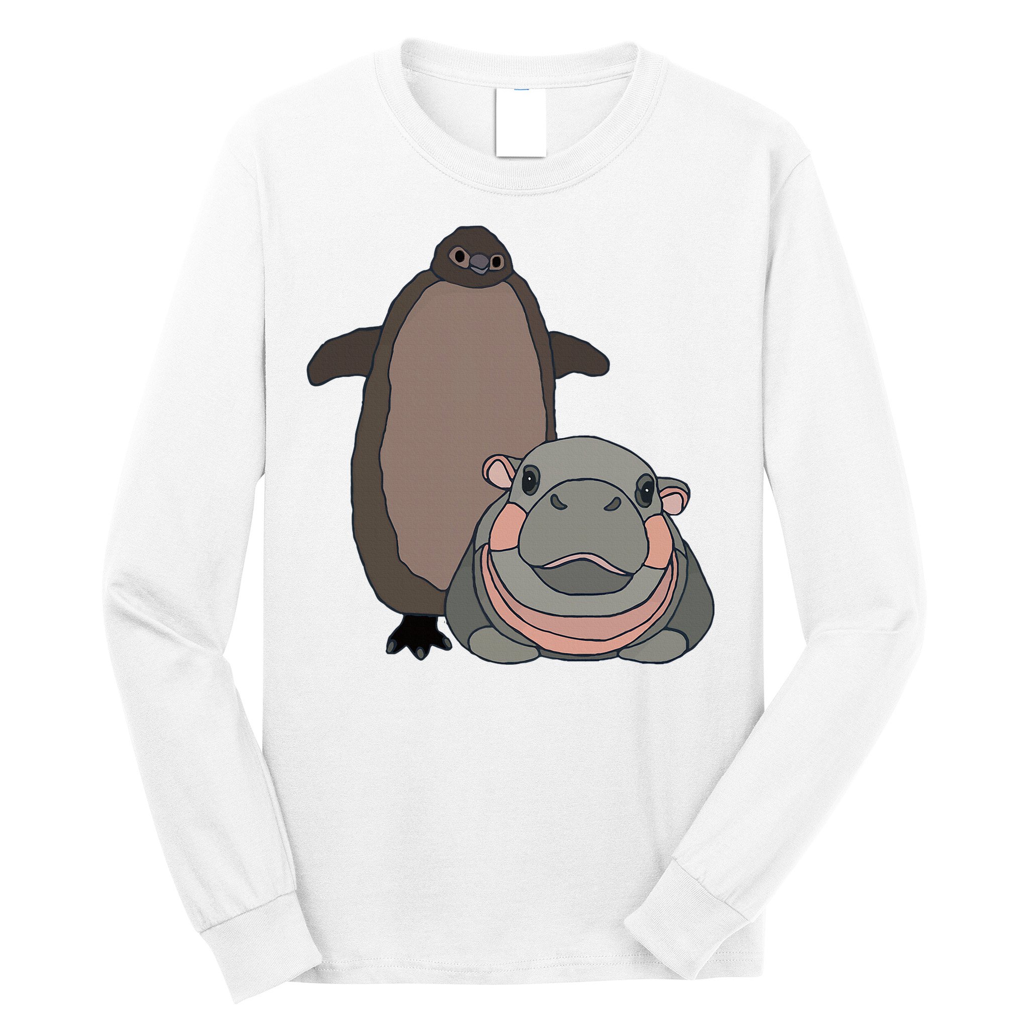 Pesto The Penguin And Moo Deng The Baby Hippo Long Sleeve Shirt
