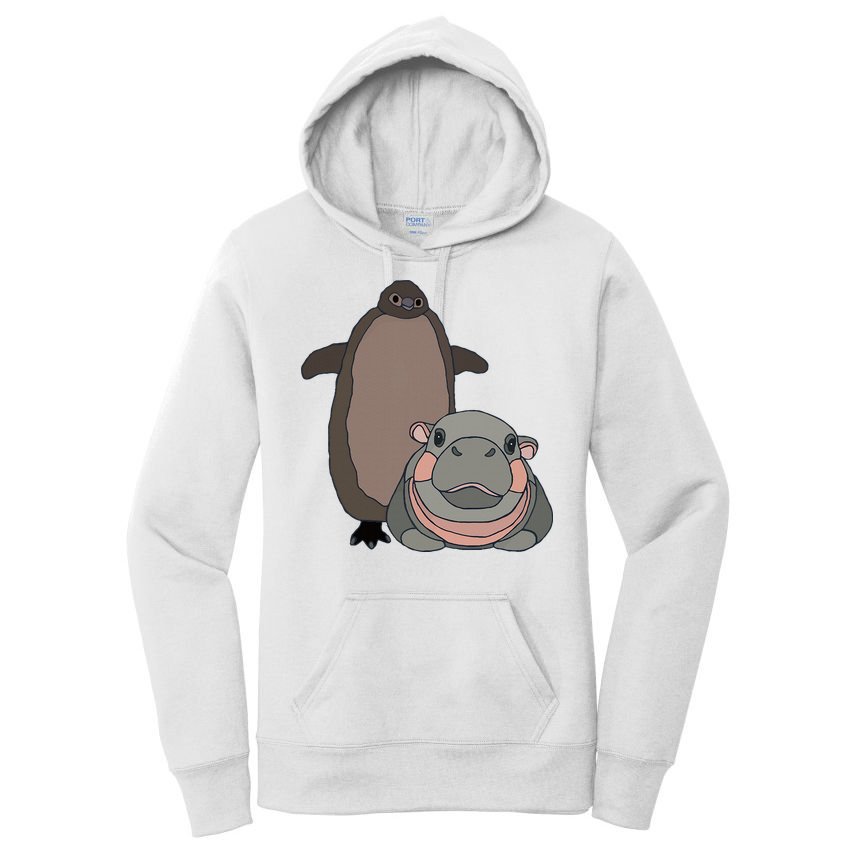 Pesto The Penguin And Moo Deng The Baby Hippo Women's Pullover Hoodie