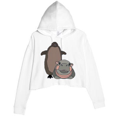 Pesto The Penguin And Moo Deng The Baby Hippo Crop Fleece Hoodie