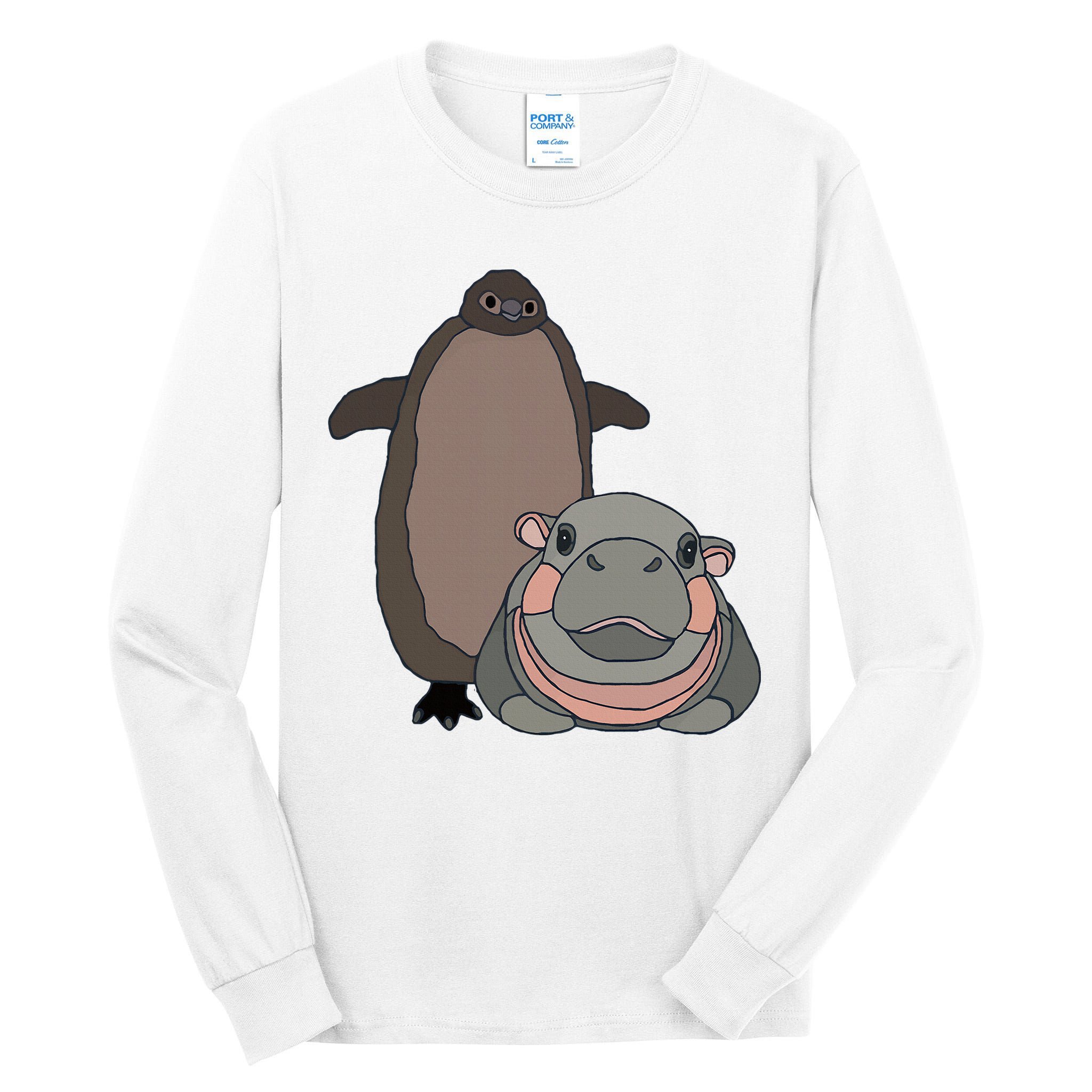 Pesto The Penguin And Moo Deng The Baby Hippo Tall Long Sleeve T-Shirt