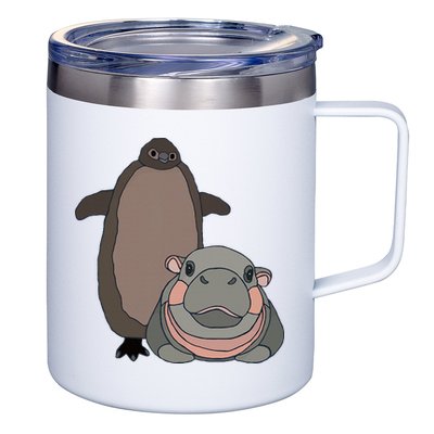 Pesto The Penguin And Moo Deng The Baby Hippo 12oz Stainless Steel Coffee Mug
