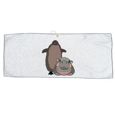 Pesto The Penguin And Moo Deng The Baby Hippo Large Microfiber Waffle Golf Towel