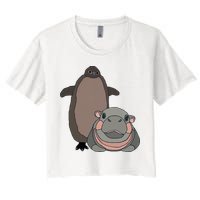 Pesto The Penguin And Moo Deng The Baby Hippo Women's Crop Top Tee
