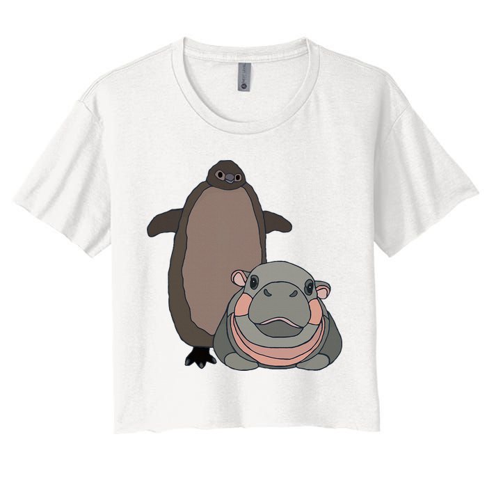 Pesto The Penguin And Moo Deng The Baby Hippo Women's Crop Top Tee