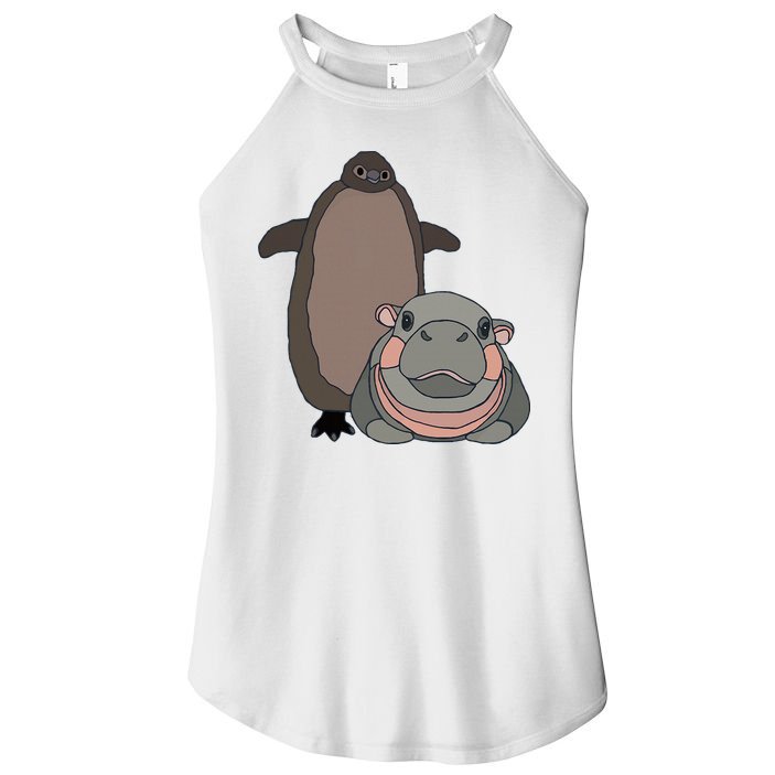 Pesto The Penguin And Moo Deng The Baby Hippo Women's Perfect Tri Rocker Tank