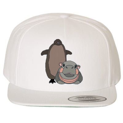 Pesto The Penguin And Moo Deng The Baby Hippo Wool Snapback Cap