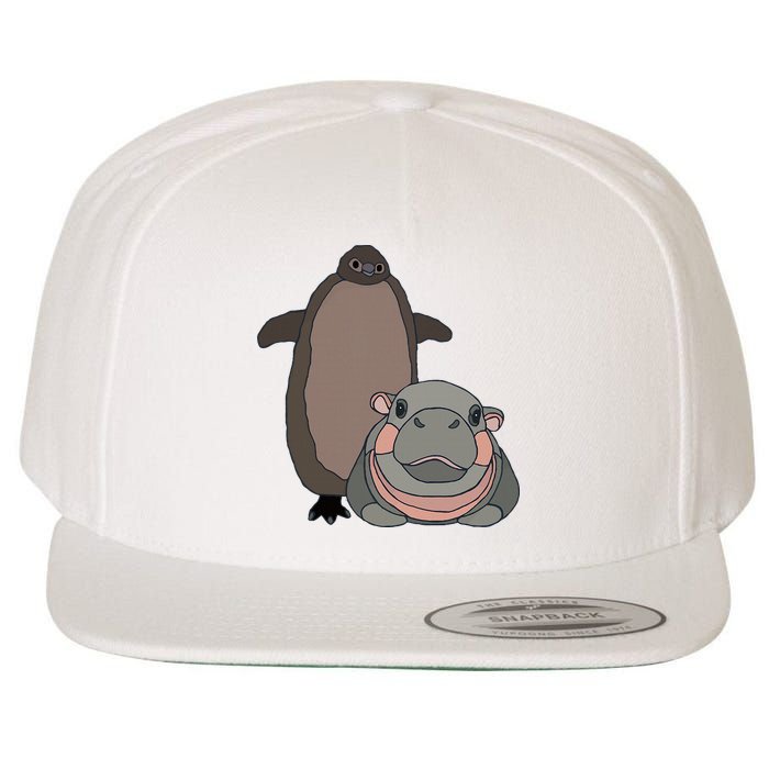 Pesto The Penguin And Moo Deng The Baby Hippo Wool Snapback Cap