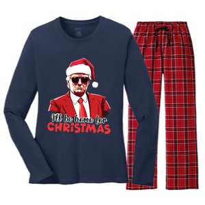 President Trump Pajamas ILl Be Home Christmas For Women Women's Long Sleeve Flannel Pajama Set 