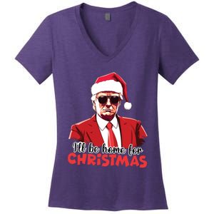 President Trump Pajamas ILl Be Home Christmas For Women Women's V-Neck T-Shirt