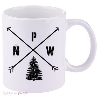 Pine Tree Pacific Northwest PNW Arrows 11oz C Handle Ceramic Mug