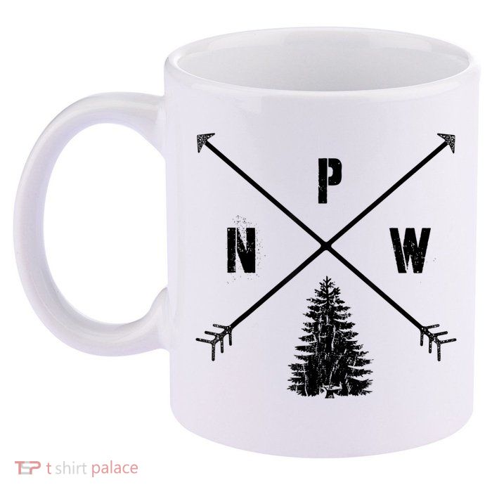 Pine Tree Pacific Northwest PNW Arrows 11oz C Handle Ceramic Mug