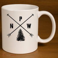 Pine Tree Pacific Northwest PNW Arrows 11oz C Handle Ceramic Mug