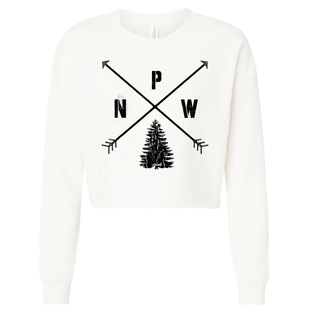 Pine Tree Pacific Northwest PNW Arrows Cropped Pullover Crew