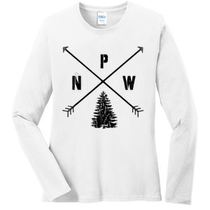 Pine Tree Pacific Northwest PNW Arrows Ladies Long Sleeve Shirt