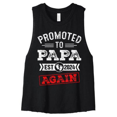 Promoted To Papa Again 2024 Pregnancy Announcement Women's Racerback Cropped Tank