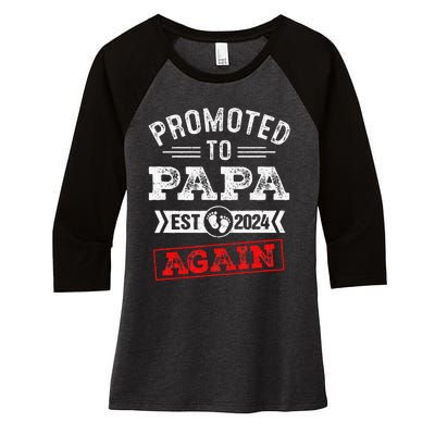 Promoted To Papa Again 2024 Pregnancy Announcement Women's Tri-Blend 3/4-Sleeve Raglan Shirt