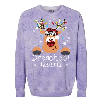 Preschool Team Plaid Reindeer Santa Hat Teacher Christmas Colorblast Crewneck Sweatshirt