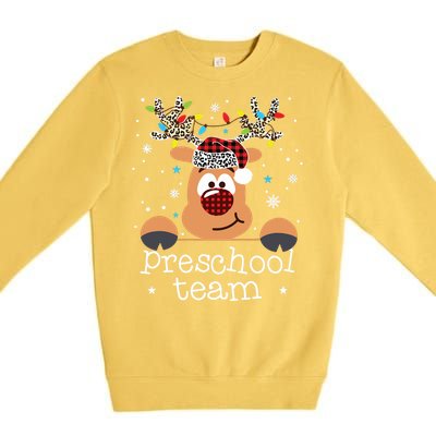 Preschool Team Plaid Reindeer Santa Hat Teacher Christmas Premium Crewneck Sweatshirt