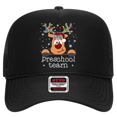 Preschool Team Plaid Reindeer Santa Hat Teacher Christmas High Crown Mesh Back Trucker Hat