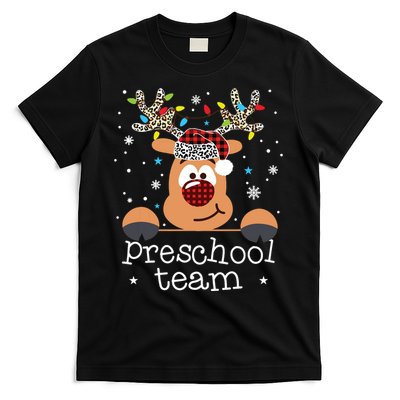 Preschool Team Plaid Reindeer Santa Hat Teacher Christmas T-Shirt