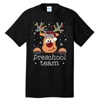 Preschool Team Plaid Reindeer Santa Hat Teacher Christmas Tall T-Shirt