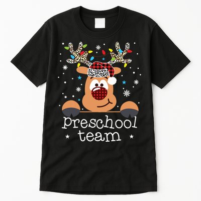 Preschool Team Plaid Reindeer Santa Hat Teacher Christmas Tall T-Shirt