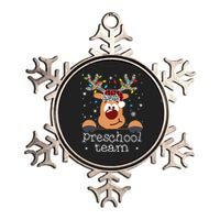 Preschool Team Plaid Reindeer Santa Hat Teacher Christmas Metallic Star Ornament