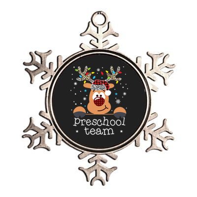 Preschool Team Plaid Reindeer Santa Hat Teacher Christmas Metallic Star Ornament