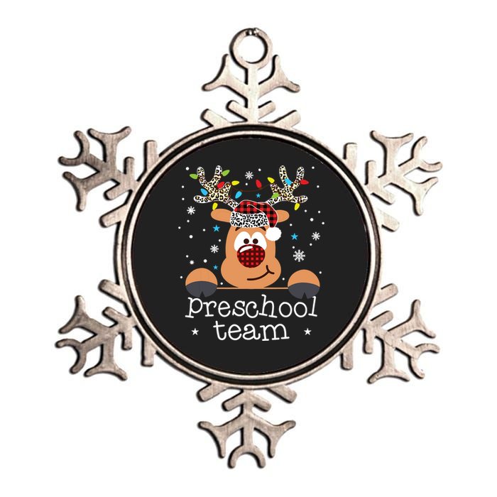 Preschool Team Plaid Reindeer Santa Hat Teacher Christmas Metallic Star Ornament