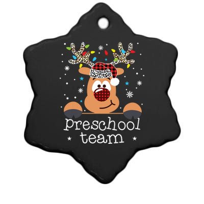 Preschool Team Plaid Reindeer Santa Hat Teacher Christmas Ceramic Star Ornament