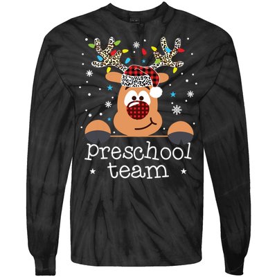 Preschool Team Plaid Reindeer Santa Hat Teacher Christmas Tie-Dye Long Sleeve Shirt