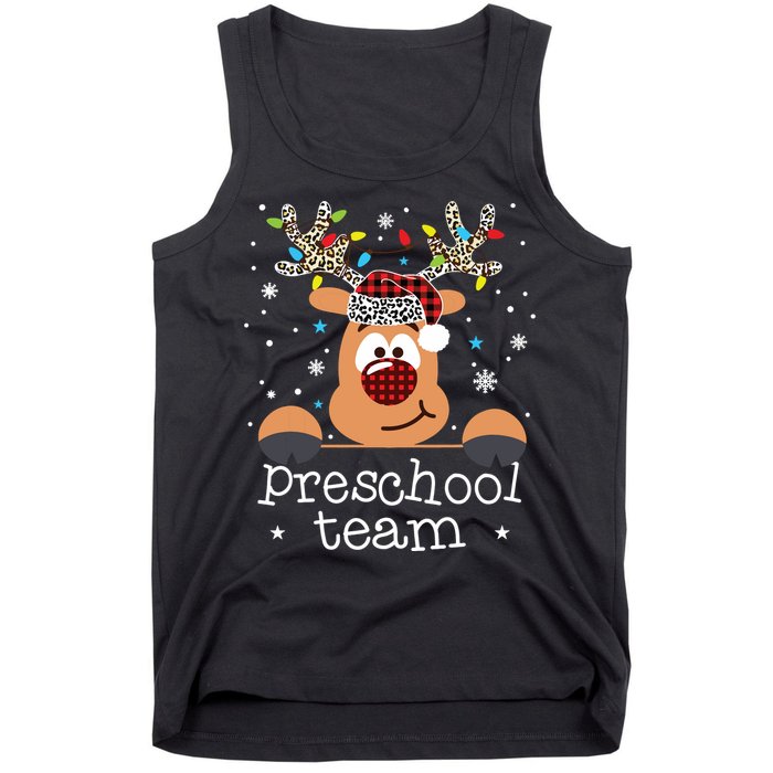 Preschool Team Plaid Reindeer Santa Hat Teacher Christmas Tank Top