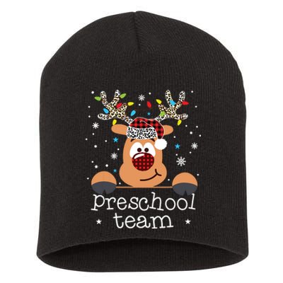 Preschool Team Plaid Reindeer Santa Hat Teacher Christmas Short Acrylic Beanie