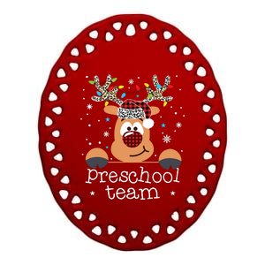 Preschool Team Plaid Reindeer Santa Hat Teacher Christmas Ceramic Oval Ornament